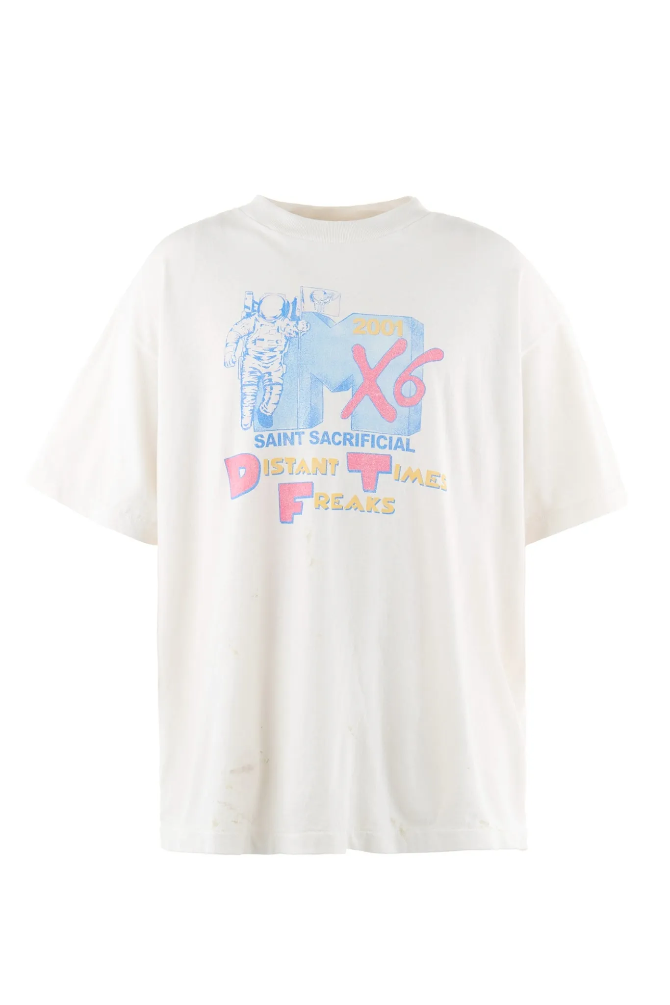 SAINT Mxxxxxx × Sean Wotherspoon SW_SS TEE/ASTRO/WHT SW joint retro enzyme-washed old tee Astronaut distressed short-sleeved off-white S-XL Correct version Customized SW joint wash water label Original development Production without looking at pictures Printing pixel level restoration Handmade acrylic ready-made clothing graffiti ink
